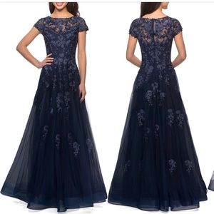 La Femme Embellished Mesh A-Line Gown size 16